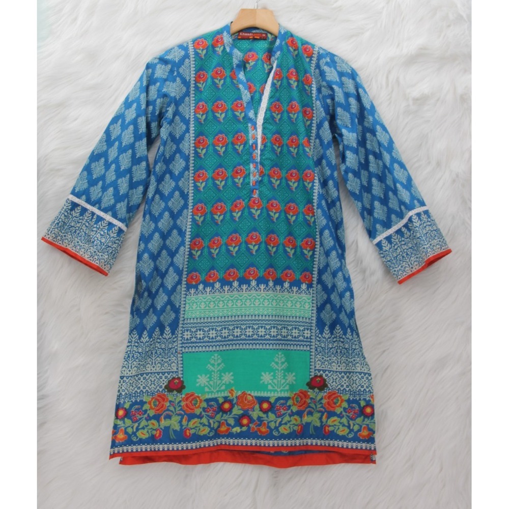 Khaadi Pret Tunic Cover Up Long Sleeve Side Slits Size 8 Maximalist Festival